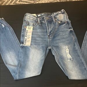 Vintage-Stretch Women's High Rise Distressed Jeans - Blue